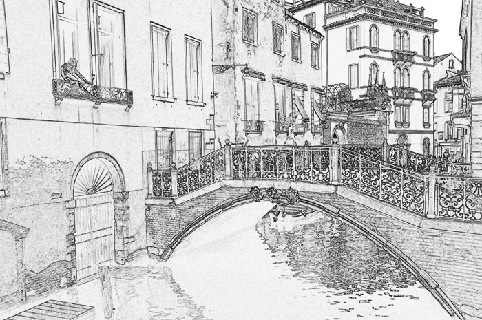 Venice Canal & Bridge Pen & Ink 4474
