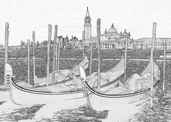 Venice Gondolas Pen & Ink 4455