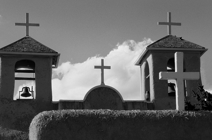 Church Crosses Santa Fe BW