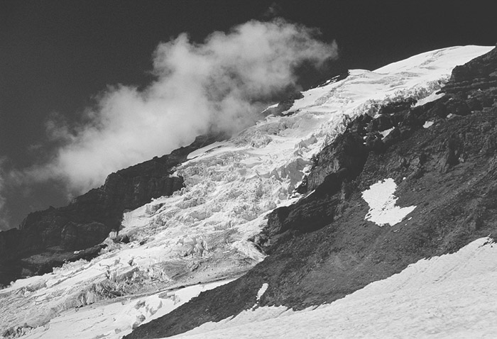 Mt Rainier Summit Glacier BW