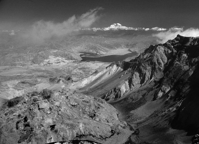 Mt St Helens Crater Mt Rainier BW