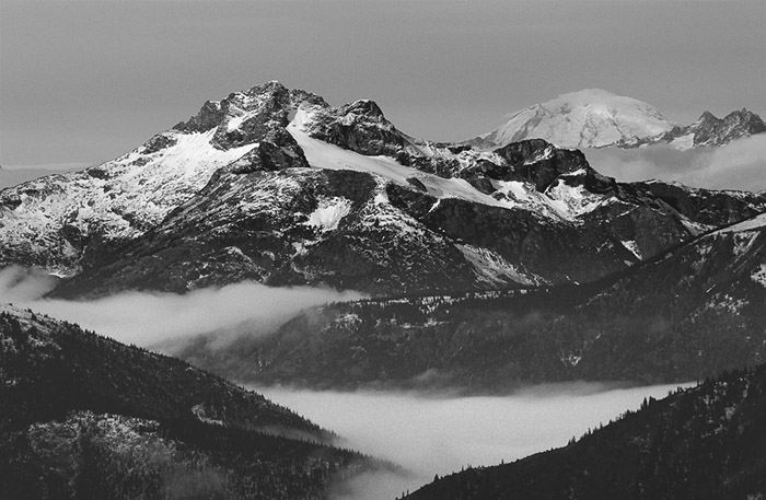 Slate Peak View & Mt Baker BW