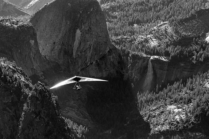 Yosemite Hang Glider Nevada Falls BW 0677